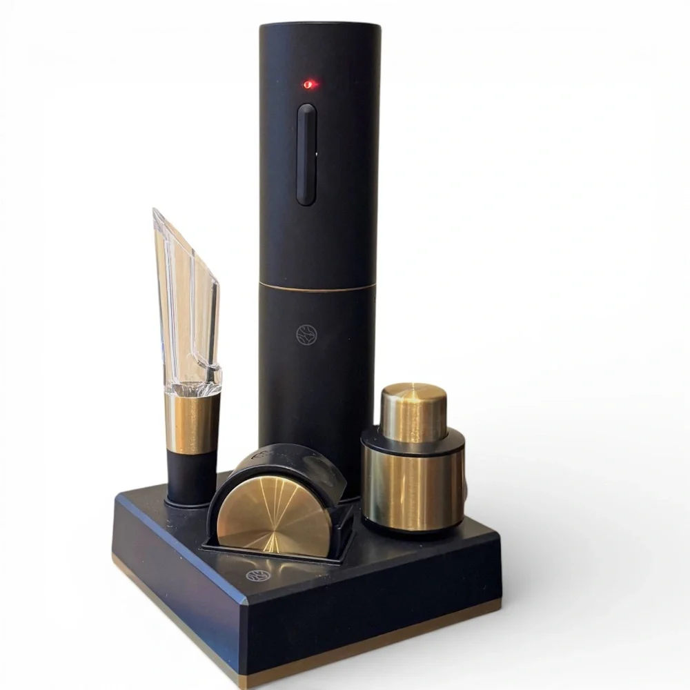 RBT Electric Wine Opener 5-Piece Set Black & Gold Rechargeable Corkscrew NIB